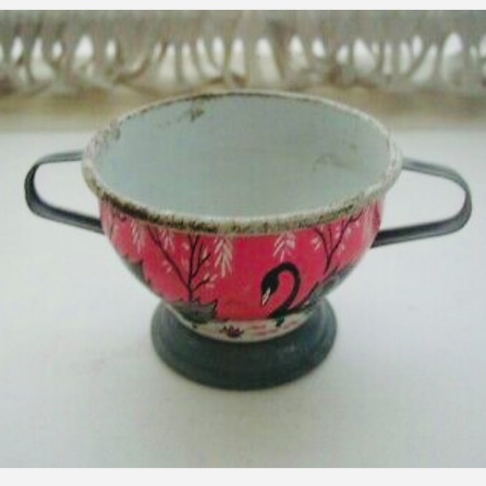 1956 Ohio Art, Pink Willow with Swans Child’s Tin Tea Set