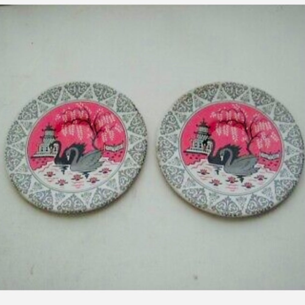 1956 Ohio Art, Pink Willow with Swans Child’s Tin Tea Set