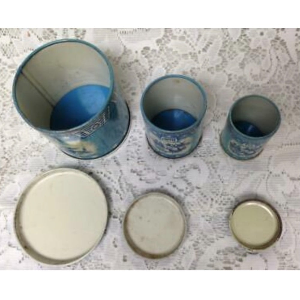 Rare 1948 Child’s Wolverine Delft 7-pc Canister Set