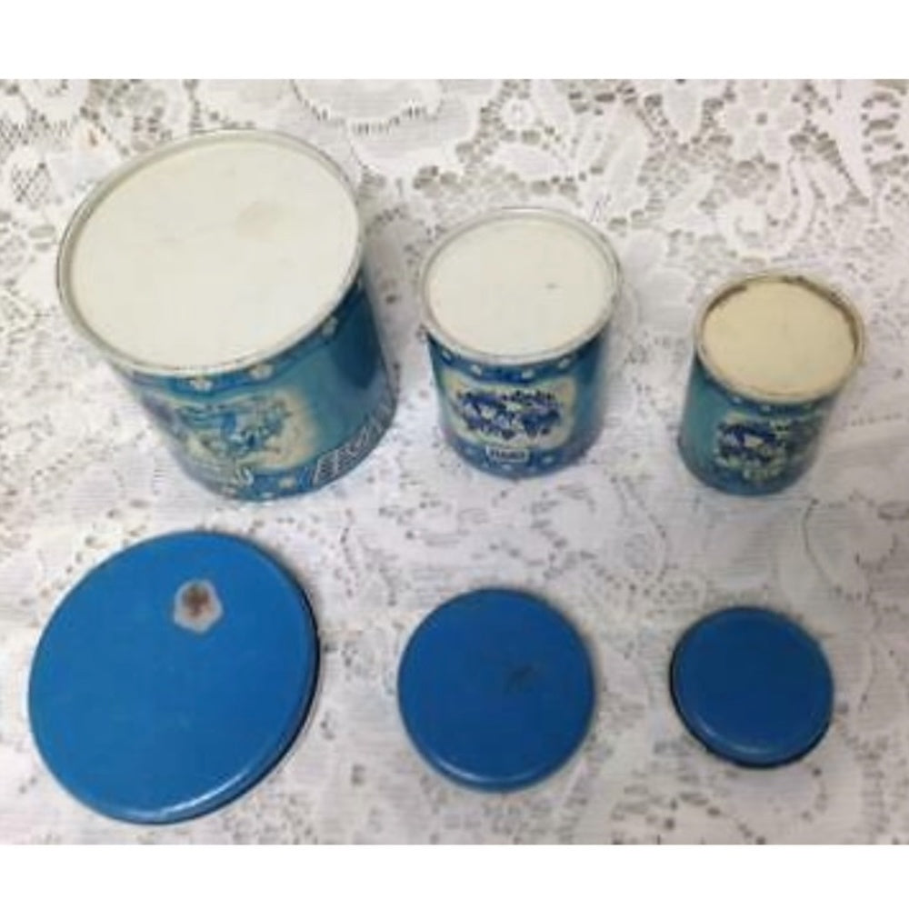 Rare 1948 Child’s Wolverine Delft 7-pc Canister Set