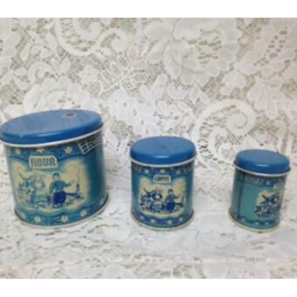 Rare 1948 Child’s Wolverine Delft 7-pc Canister Set