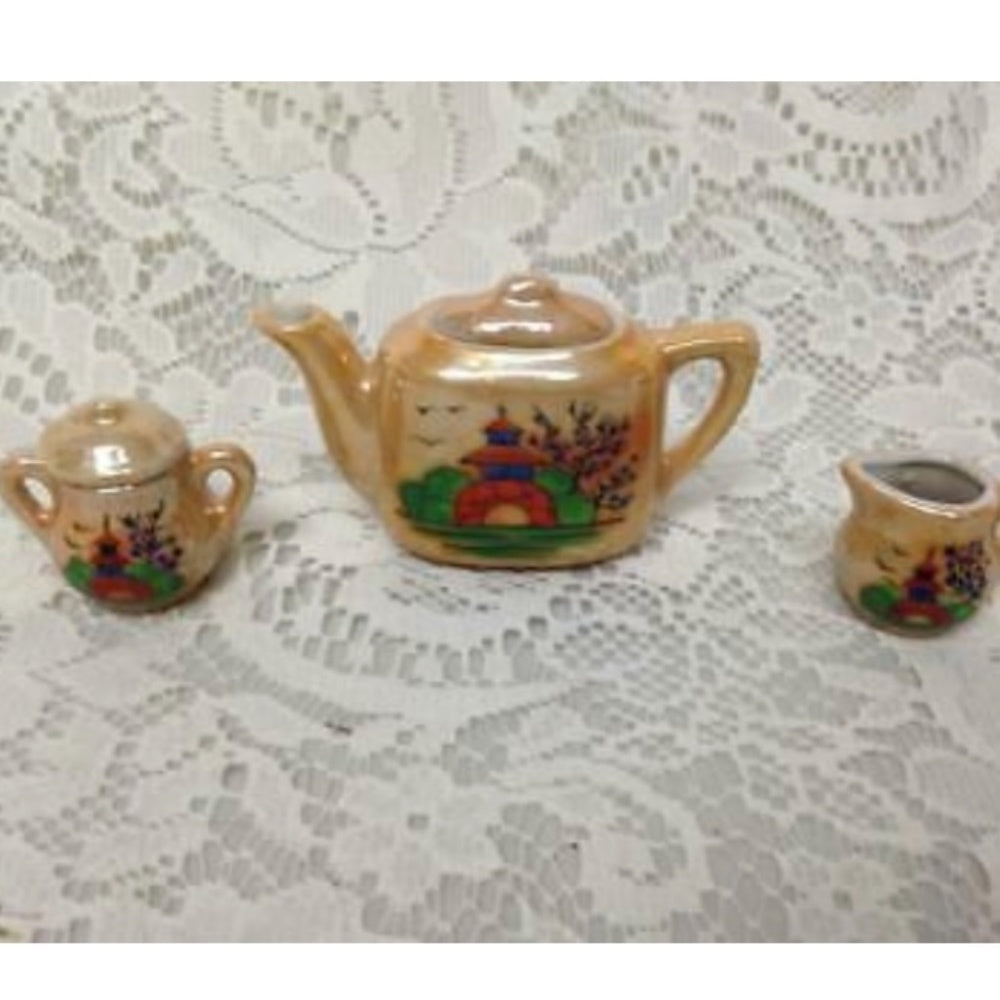 Rare 1945-52, Occupied Japan, Gaudy Blue Willow 9pc Childs Tea Set in Orig. Box