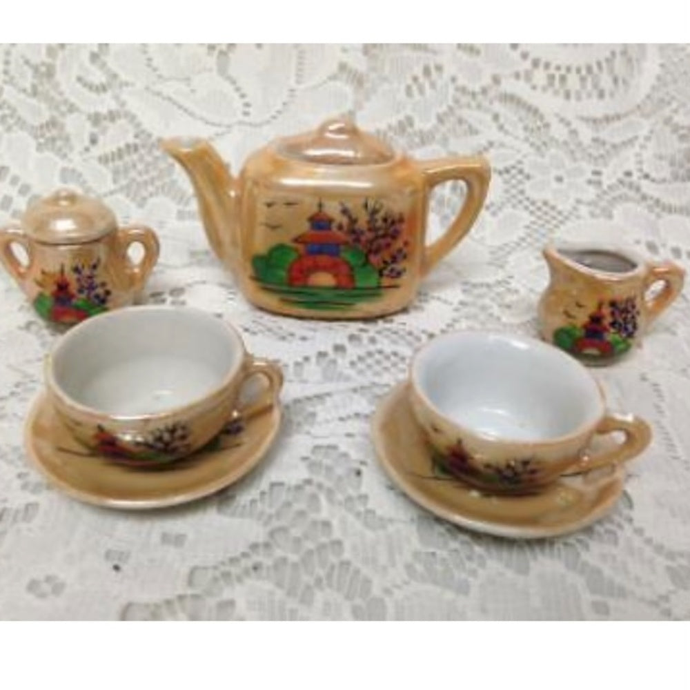 Rare 1945-52, Occupied Japan, Gaudy Blue Willow 9pc Childs Tea Set in Orig. Box