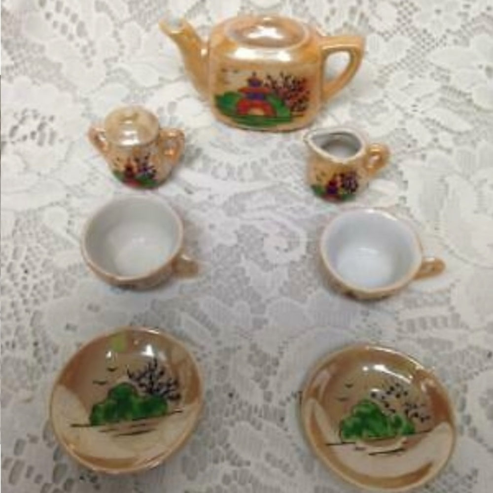 Rare 1945-52, Occupied Japan, Gaudy Blue Willow 9pc Childs Tea Set in Orig. Box