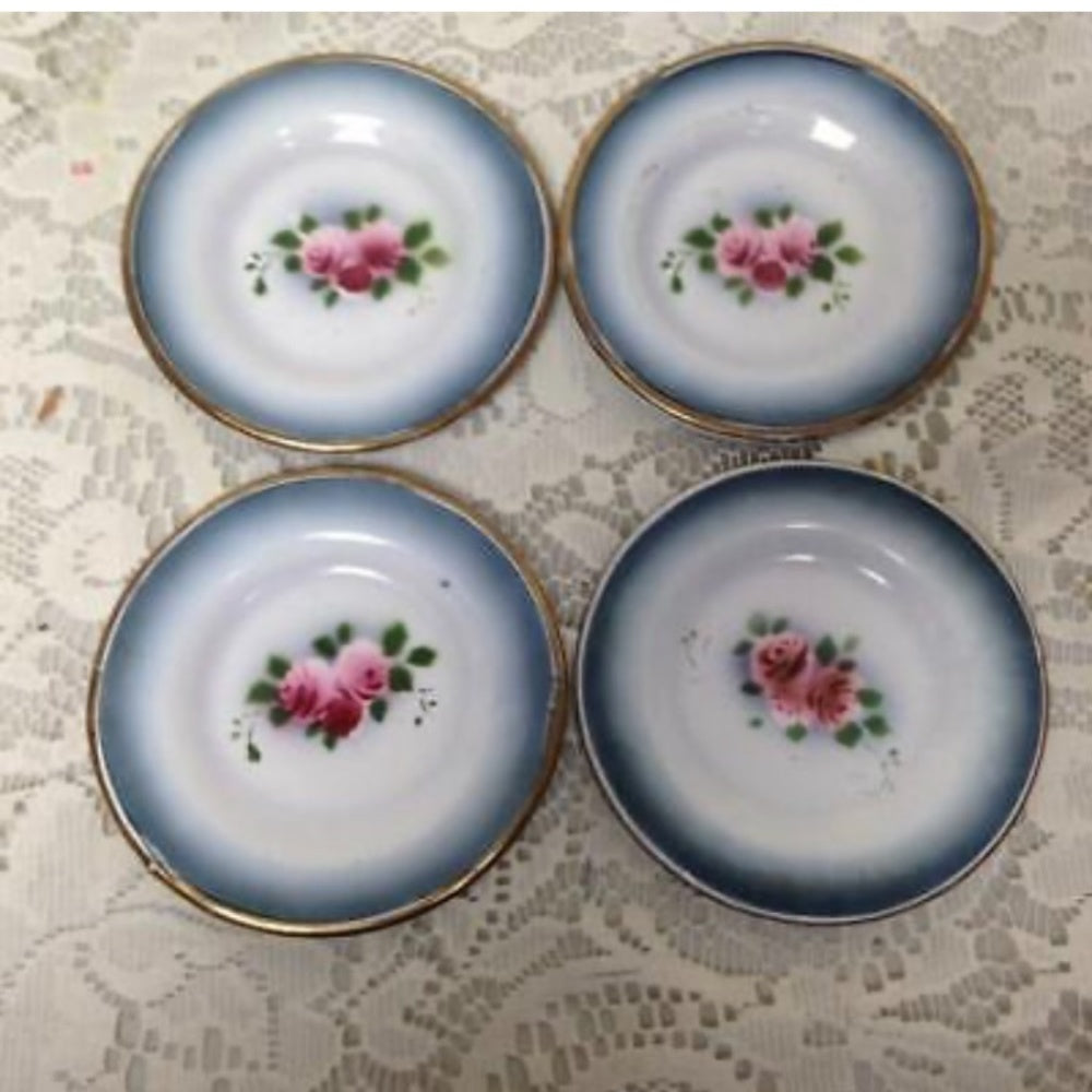 Vintage, Rare, Child’s 4pc Floral Enamelware Plates