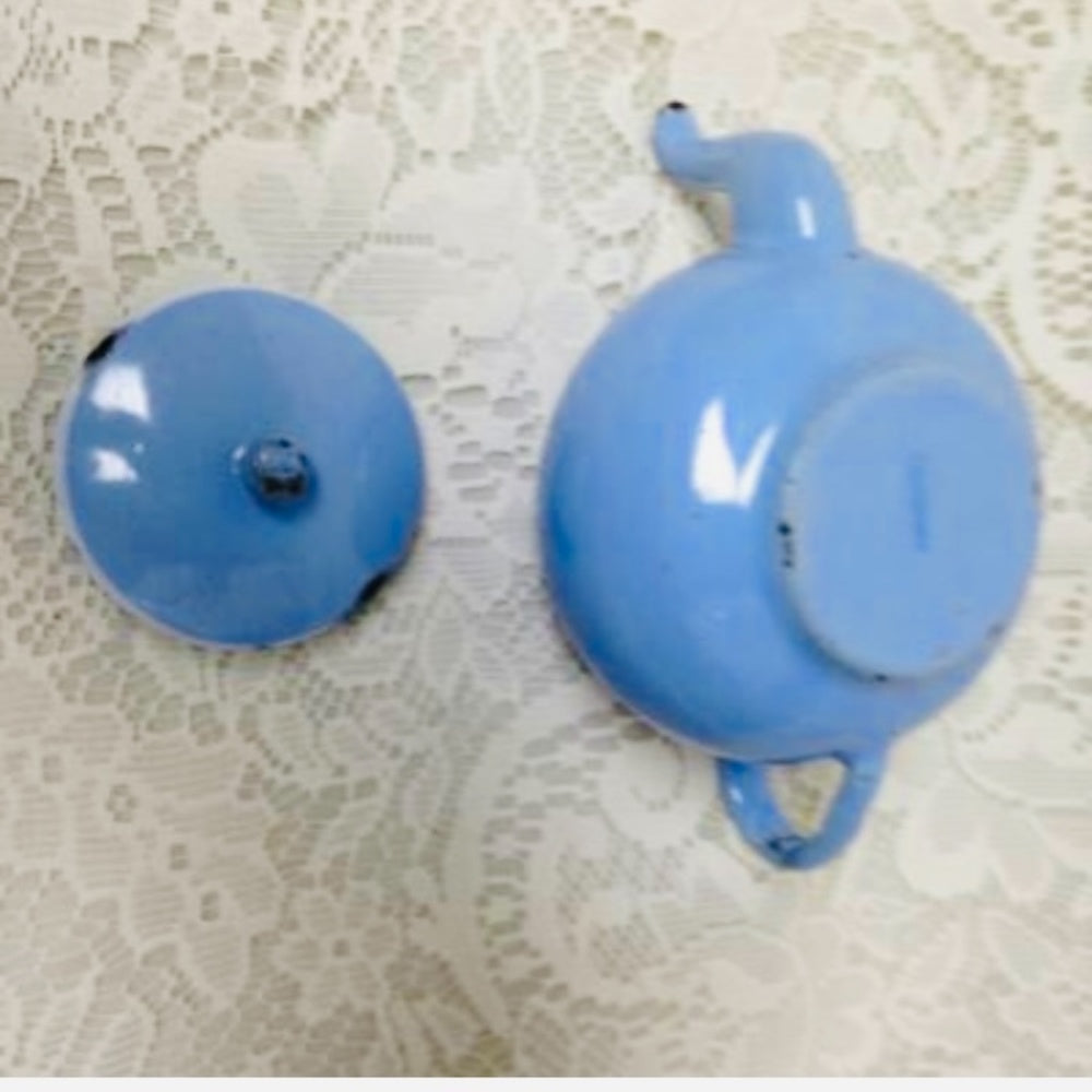 Antique, Rare, Germany, Sky Blue Enamelware, 6pc Childs Tea Set
