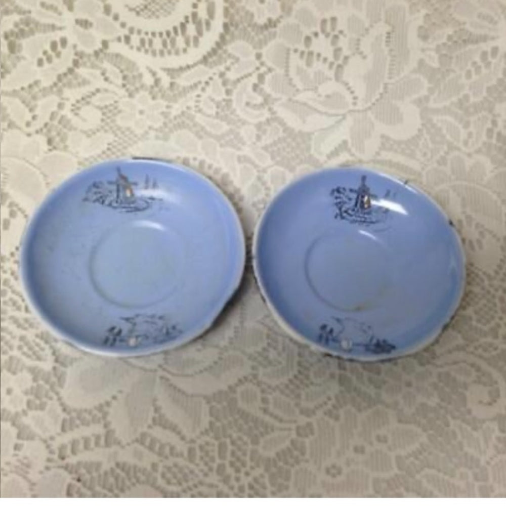 Antique, Rare, Germany, Sky Blue Enamelware, 6pc Childs Tea Set