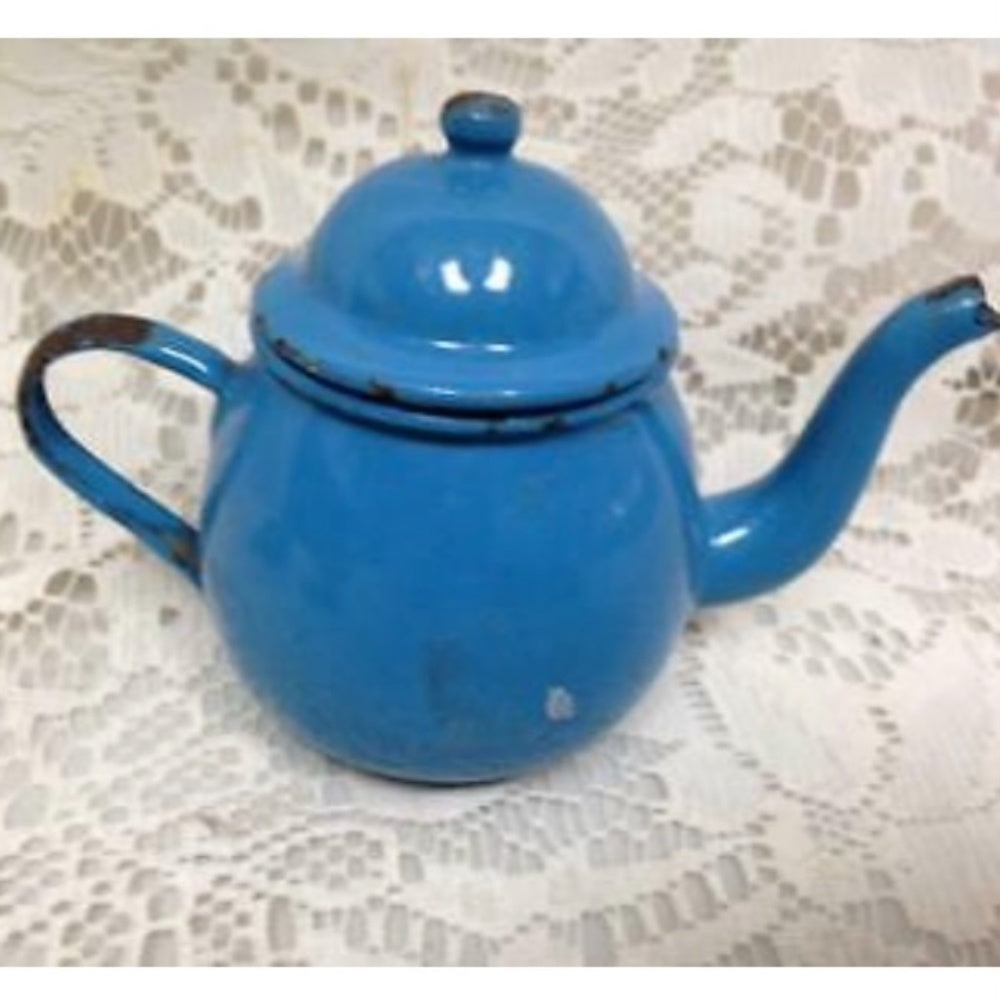 Vintage 12-pc French Blue Enamelware, Child’s Tea Set
