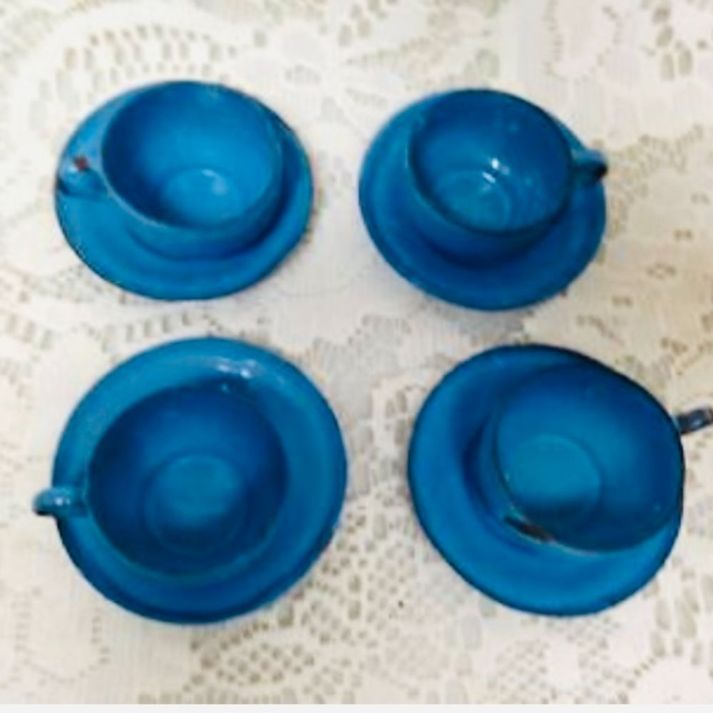 Vintage 12-pc French Blue Enamelware, Child’s Tea Set