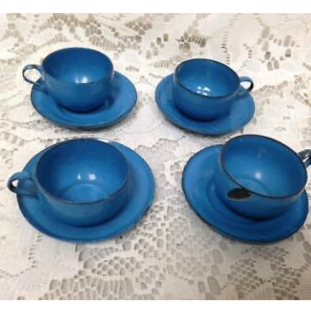 Vintage 12-pc French Blue Enamelware, Child’s Tea Set