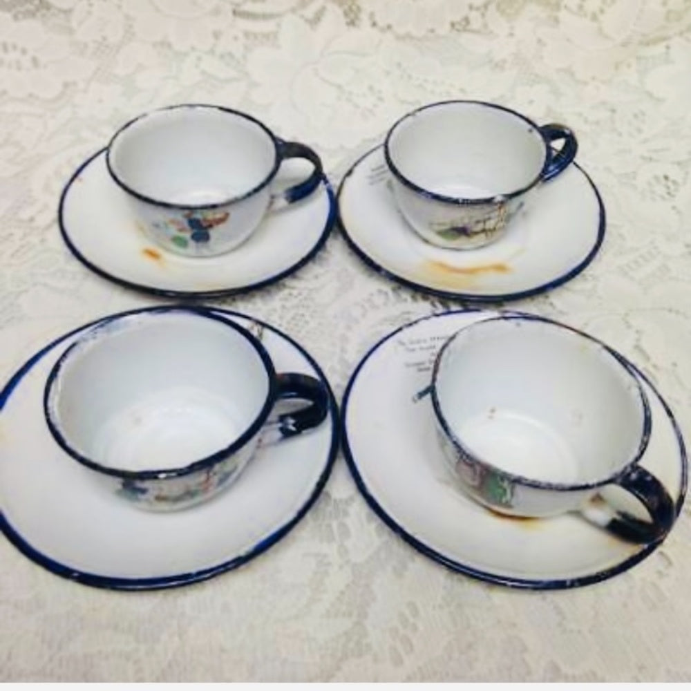 Antique, Rare, 17pc Nursery Rhyme, Enamelware Tea Set