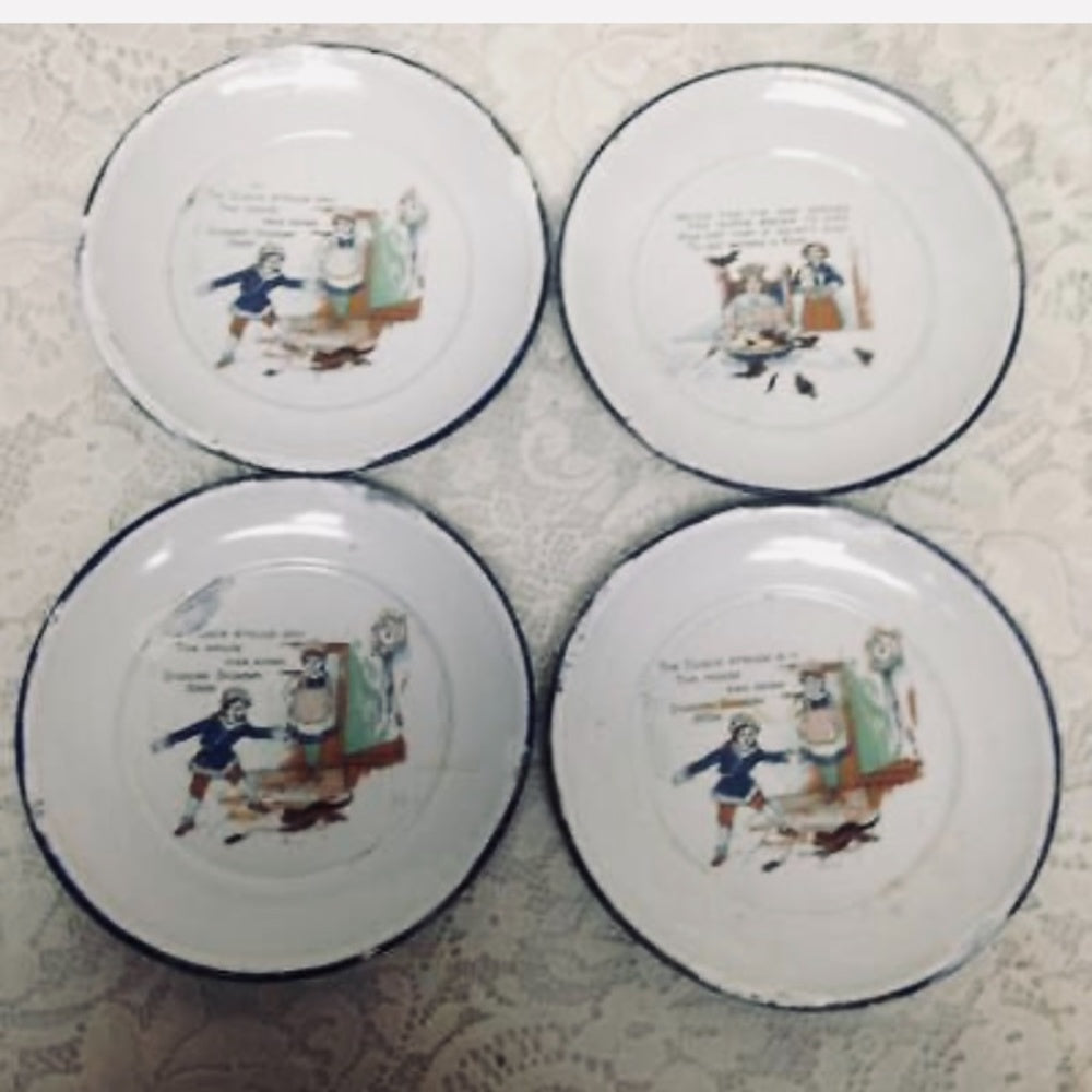 Antique, Rare, 17pc Nursery Rhyme, Enamelware Tea Set