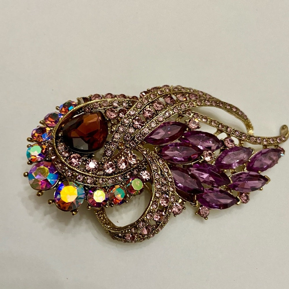 Elegant Chunky 4inx .25in Purple Rhinestone Brooch-Pendant