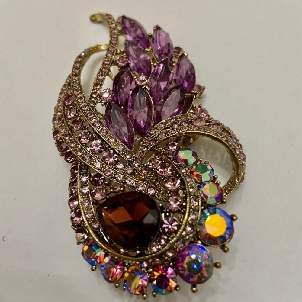 Elegant Chunky 4inx .25in Purple Rhinestone Brooch-Pendant