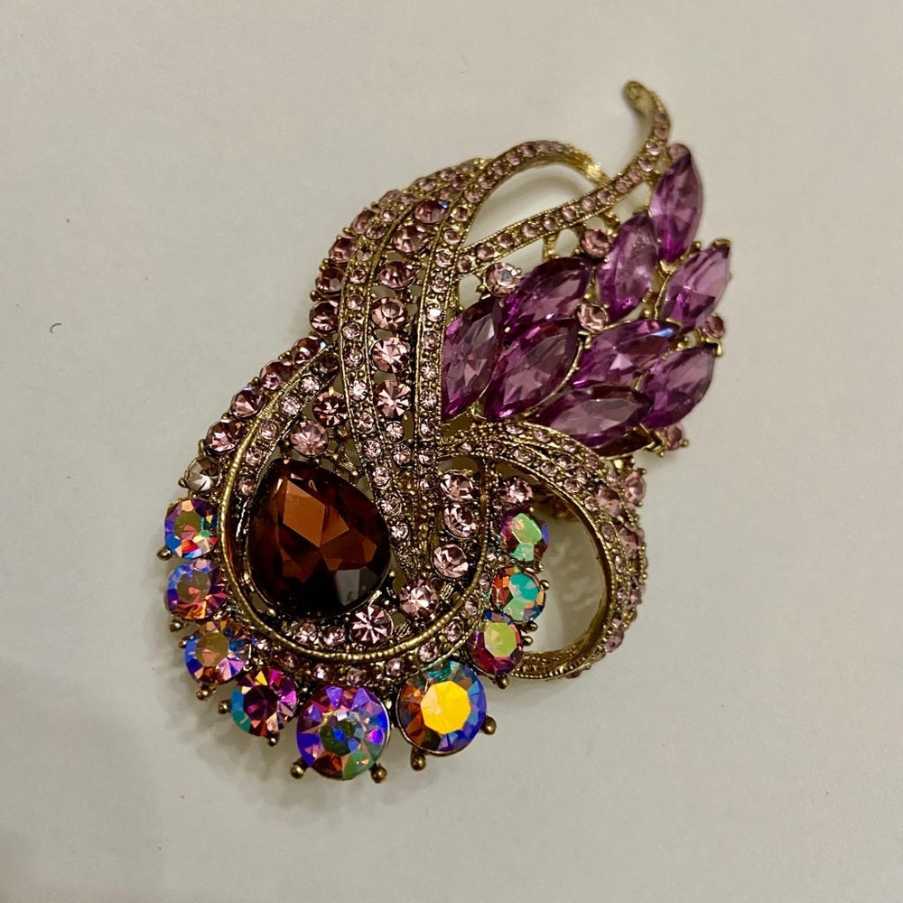 Elegant Chunky 4inx .25in Purple Rhinestone Brooch-Pendant