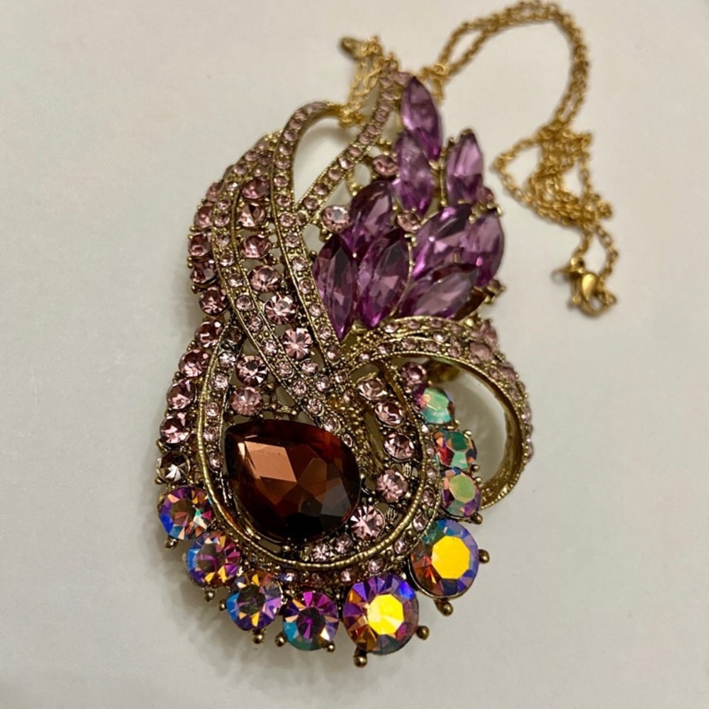 Elegant Chunky 4inx .25in Purple Rhinestone Brooch-Pendant