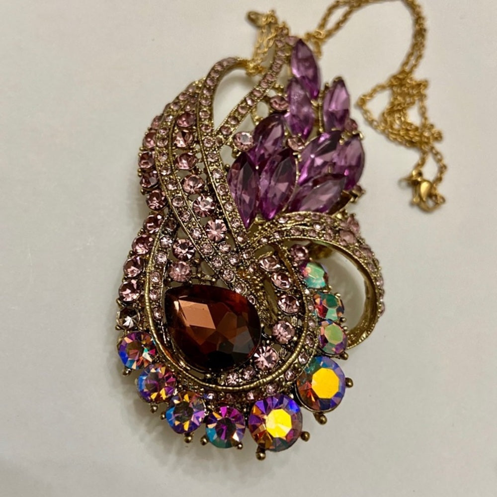 Elegant Chunky 4inx .25in Purple Rhinestone Brooch-Pendant