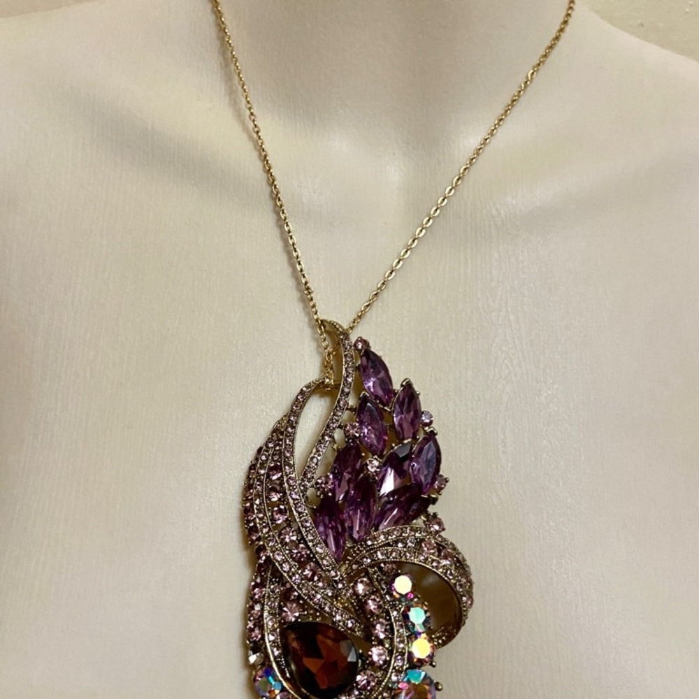 Elegant Chunky 4inx .25in Purple Rhinestone Brooch-Pendant