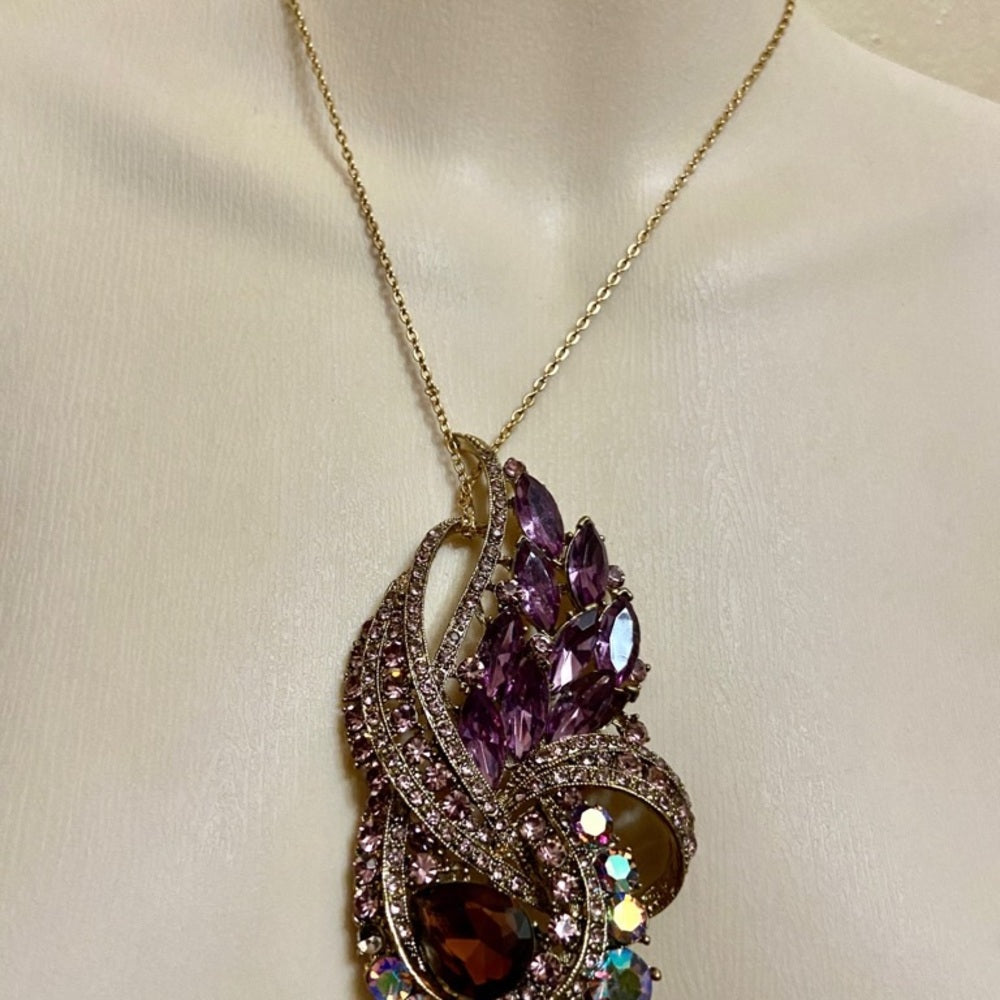 Elegant Chunky 4inx .25in Purple Rhinestone Brooch-Pendant