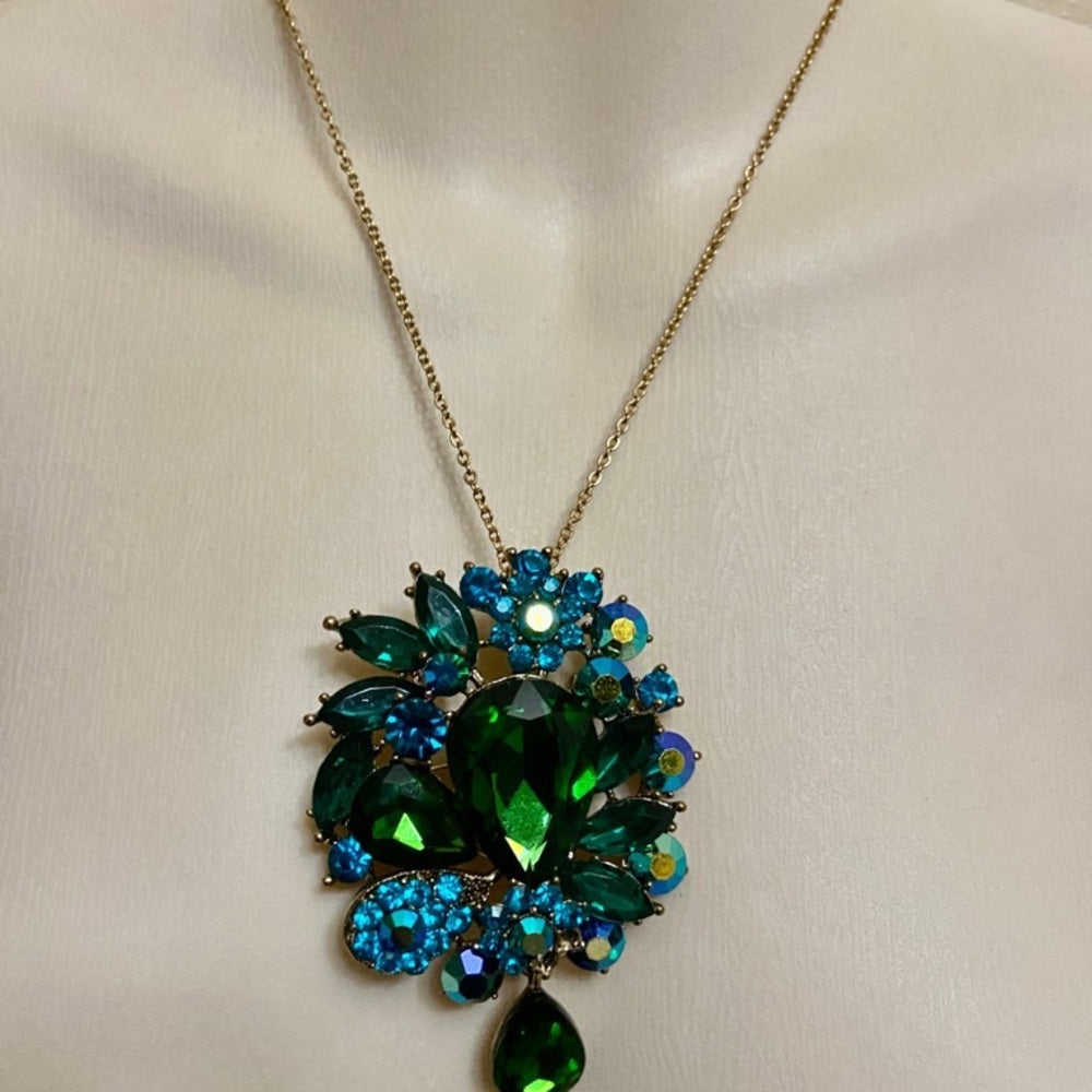 Elegant Chunky 3in x 2.5in Rhinestone Brooch-Pendant