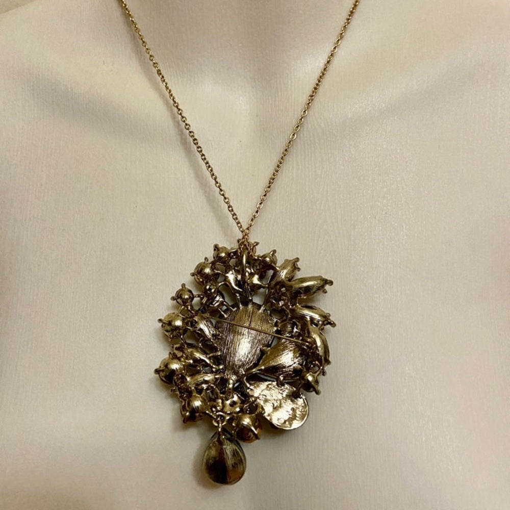 Elegant Chunky 3in x 2.5in Rhinestone Brooch-Pendant