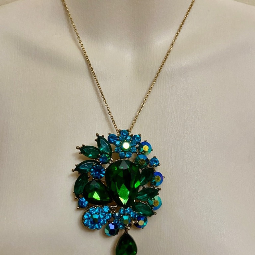 Elegant Chunky 3in x 2.5in Rhinestone Brooch-Pendant
