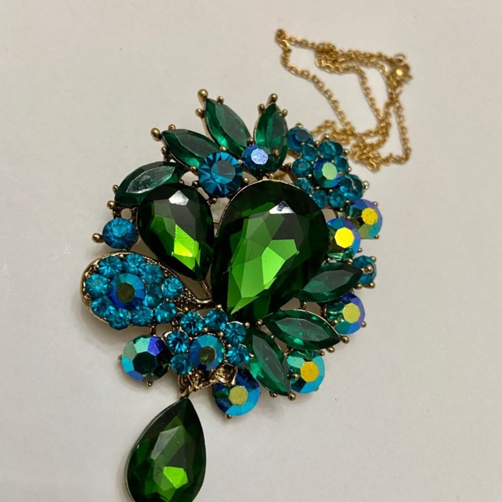Elegant Chunky 3in x 2.5in Rhinestone Brooch-Pendant