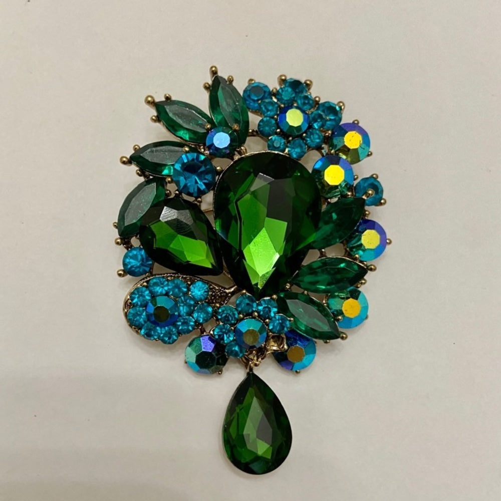 Elegant Chunky 3in x 2.5in Rhinestone Brooch-Pendant