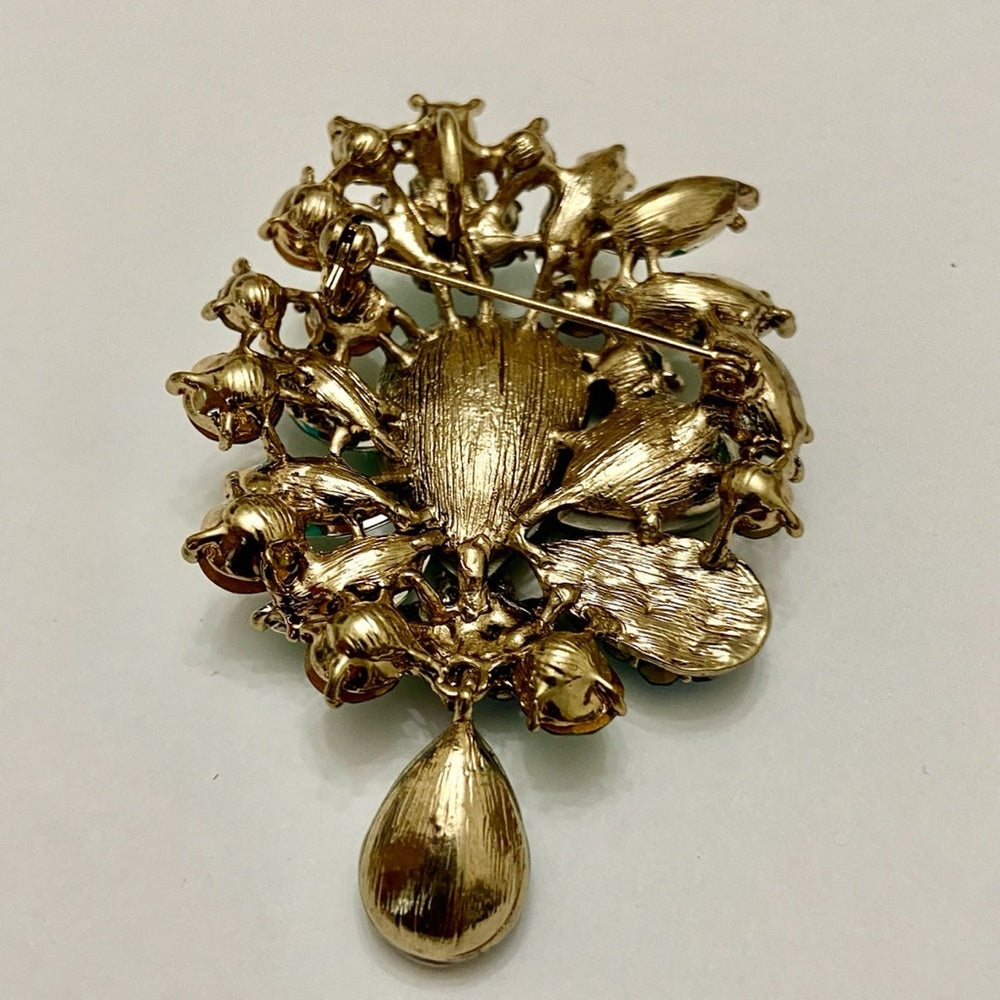 Elegant Chunky 3in x 2.5in Rhinestone Brooch-Pendant
