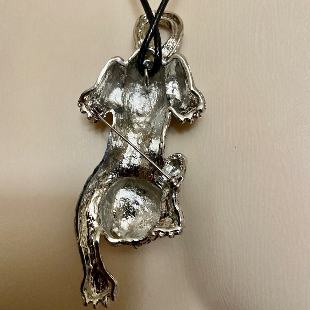 Elegant Chunky 4in x 2in clear and Black Rhinestone Tiger Brooch-Pendant
