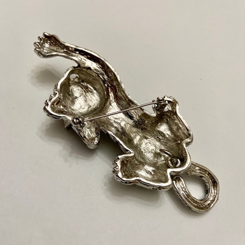 Elegant Chunky 4in x 2in clear and Black Rhinestone Tiger Brooch-Pendant