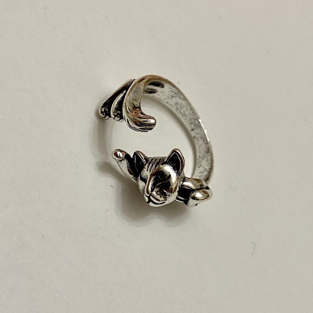 Custom Made Cat Hugger Silver Tone Ring