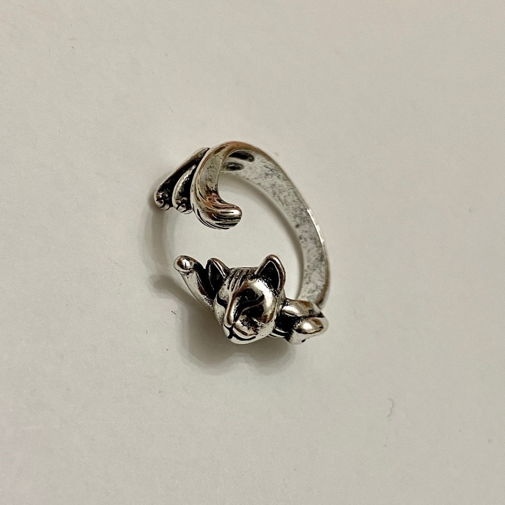 Custom Made Cat Hugger Silver Tone Ring
