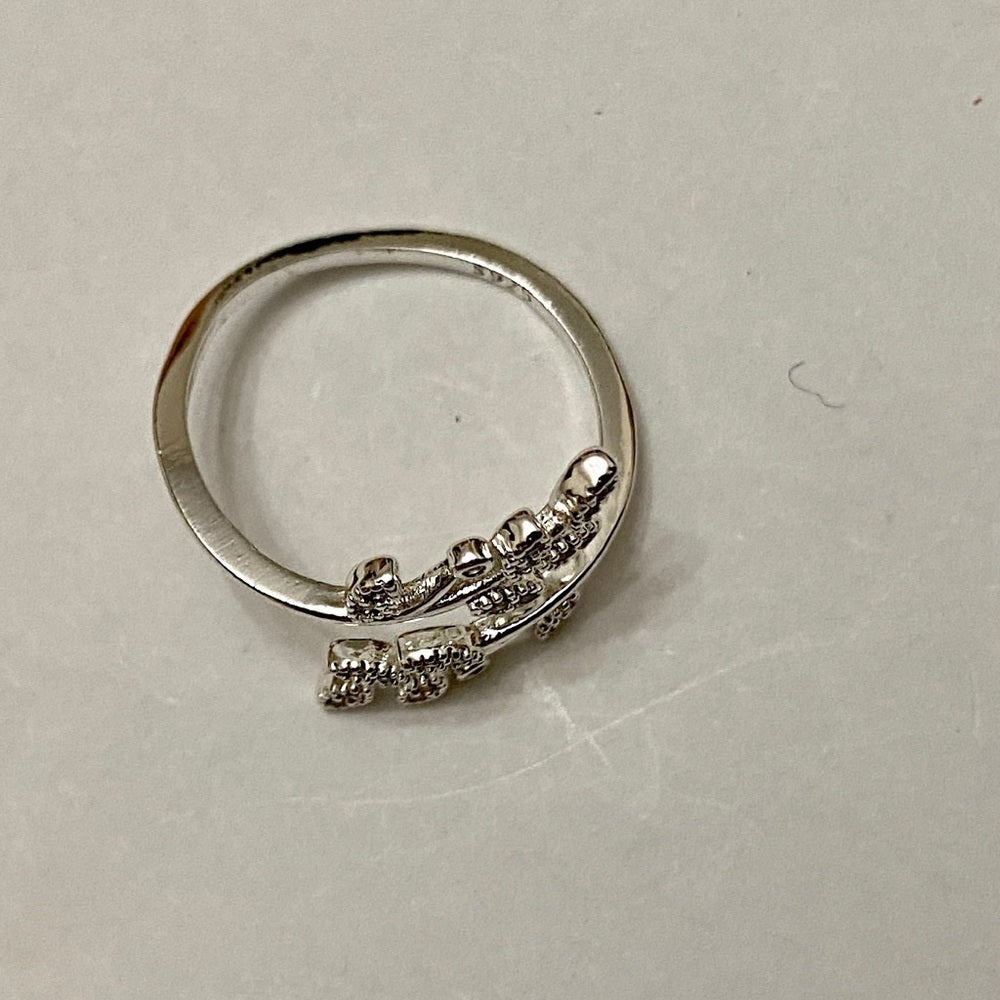 Custom Made Leaves with Rhinestones 925 Silver Ring Size 7-7.5