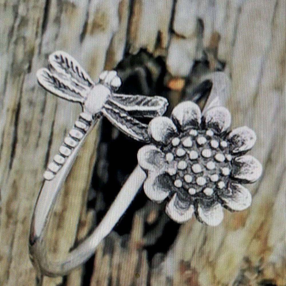 Custom Made Sunflower and Dragonfly Silver Tone Ring