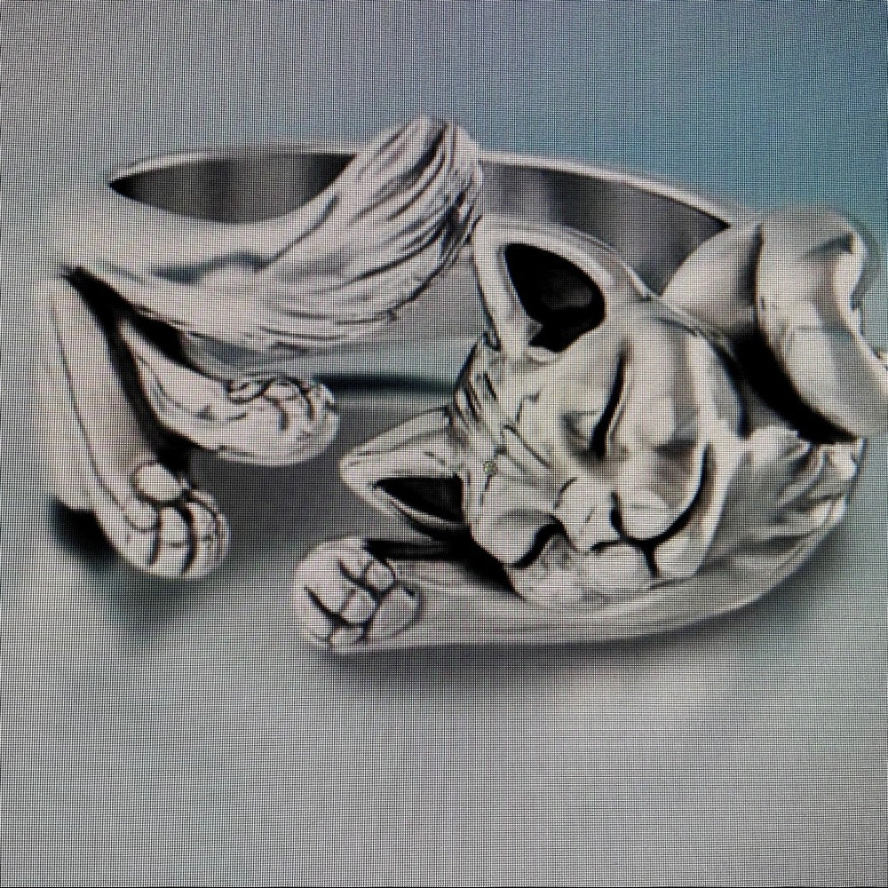 Custom Made Cat Hugger Silver Tone Ring