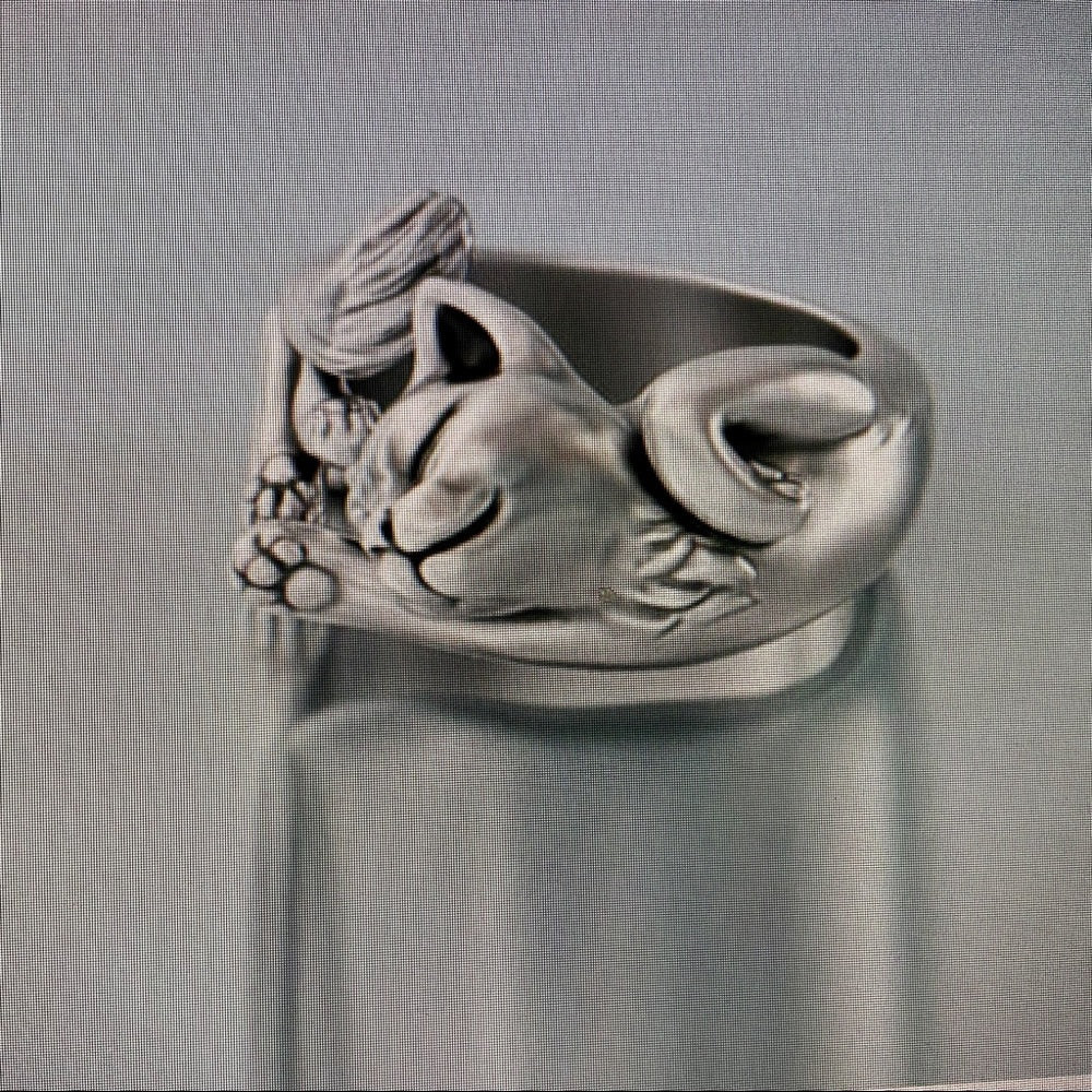 Custom Made Cat Hugger Silver Tone Ring