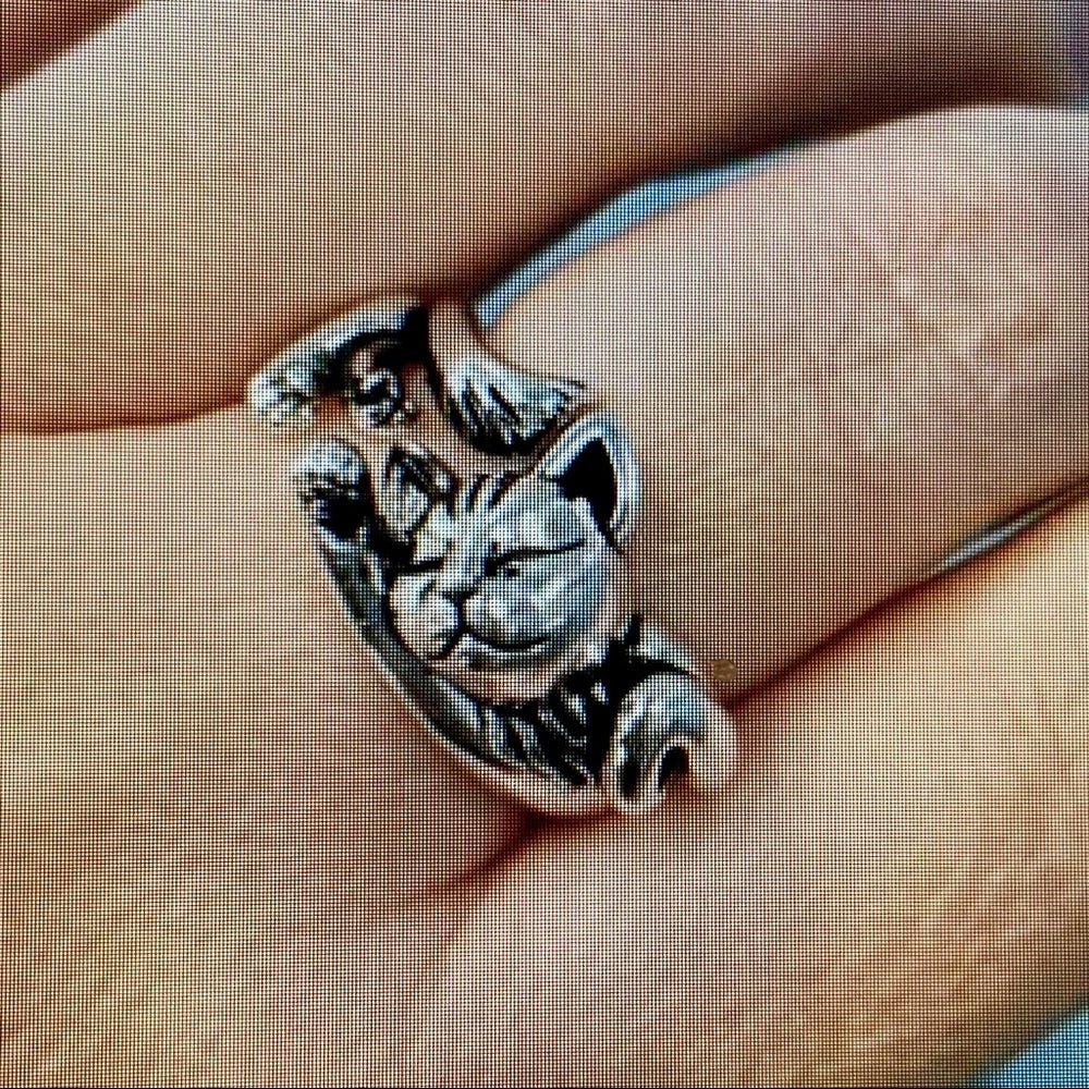 Custom Made Cat Hugger Silver Tone Ring