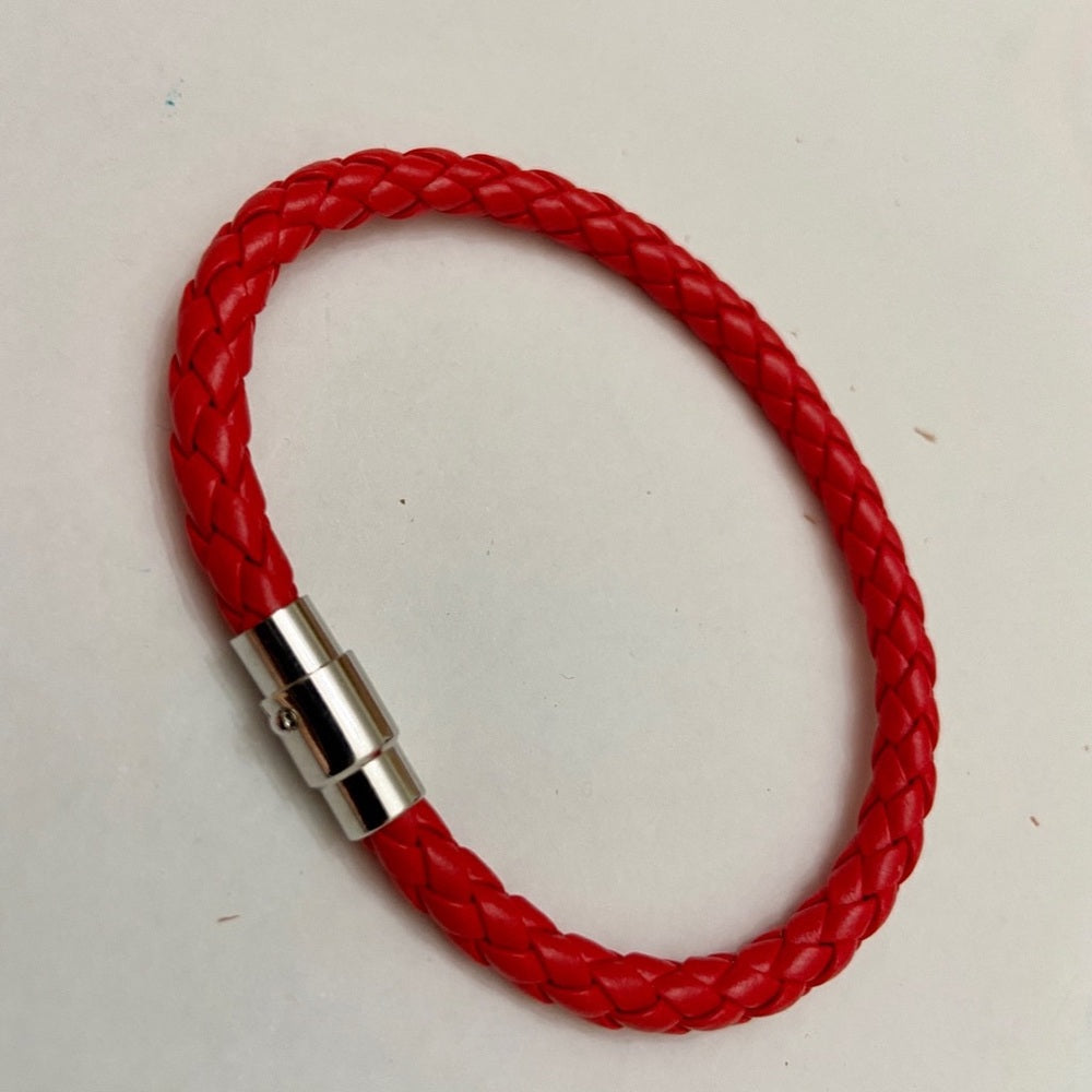 Red Braided Leather Bracelet with Padlock Charm