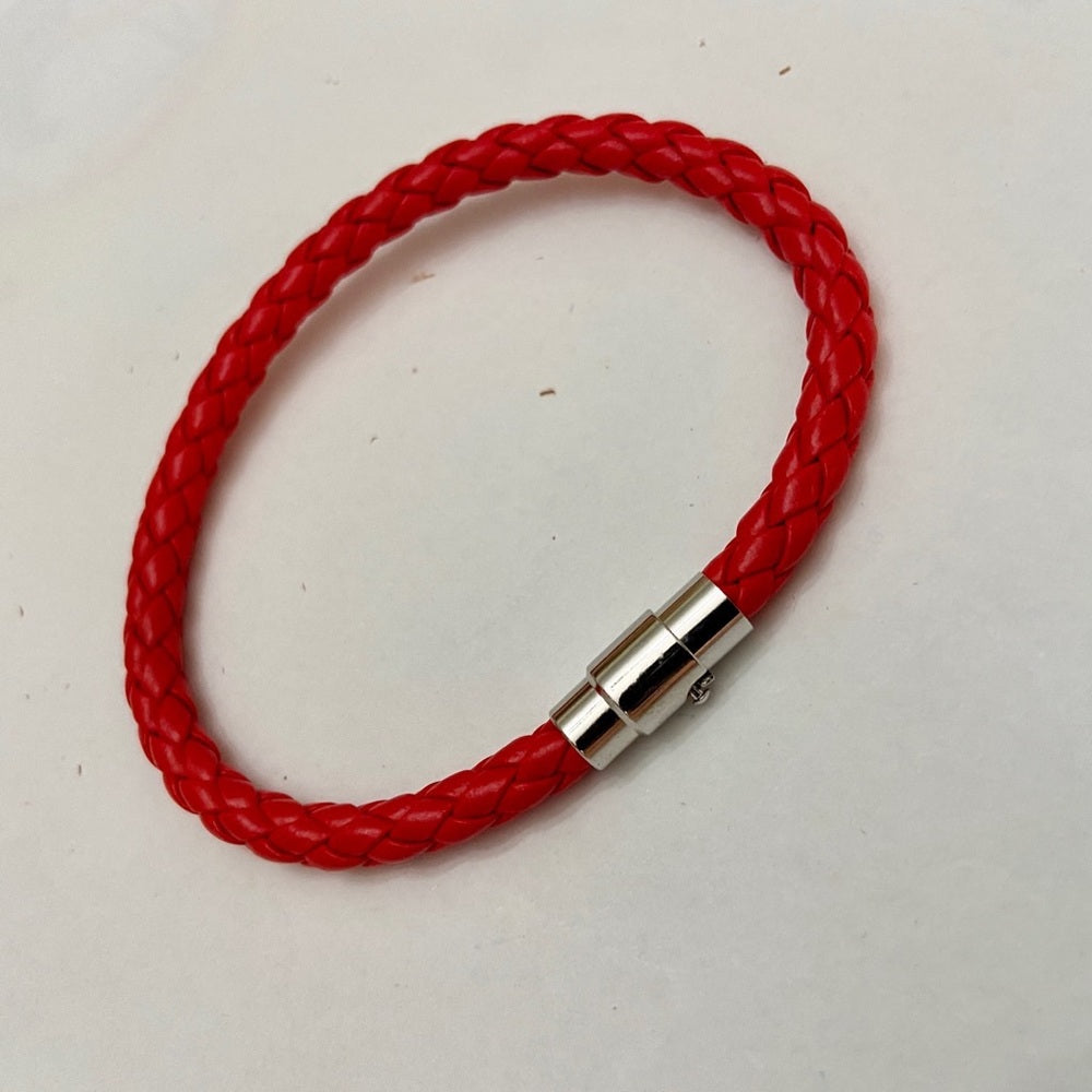 Red Braided Leather Bracelet with Padlock Charm