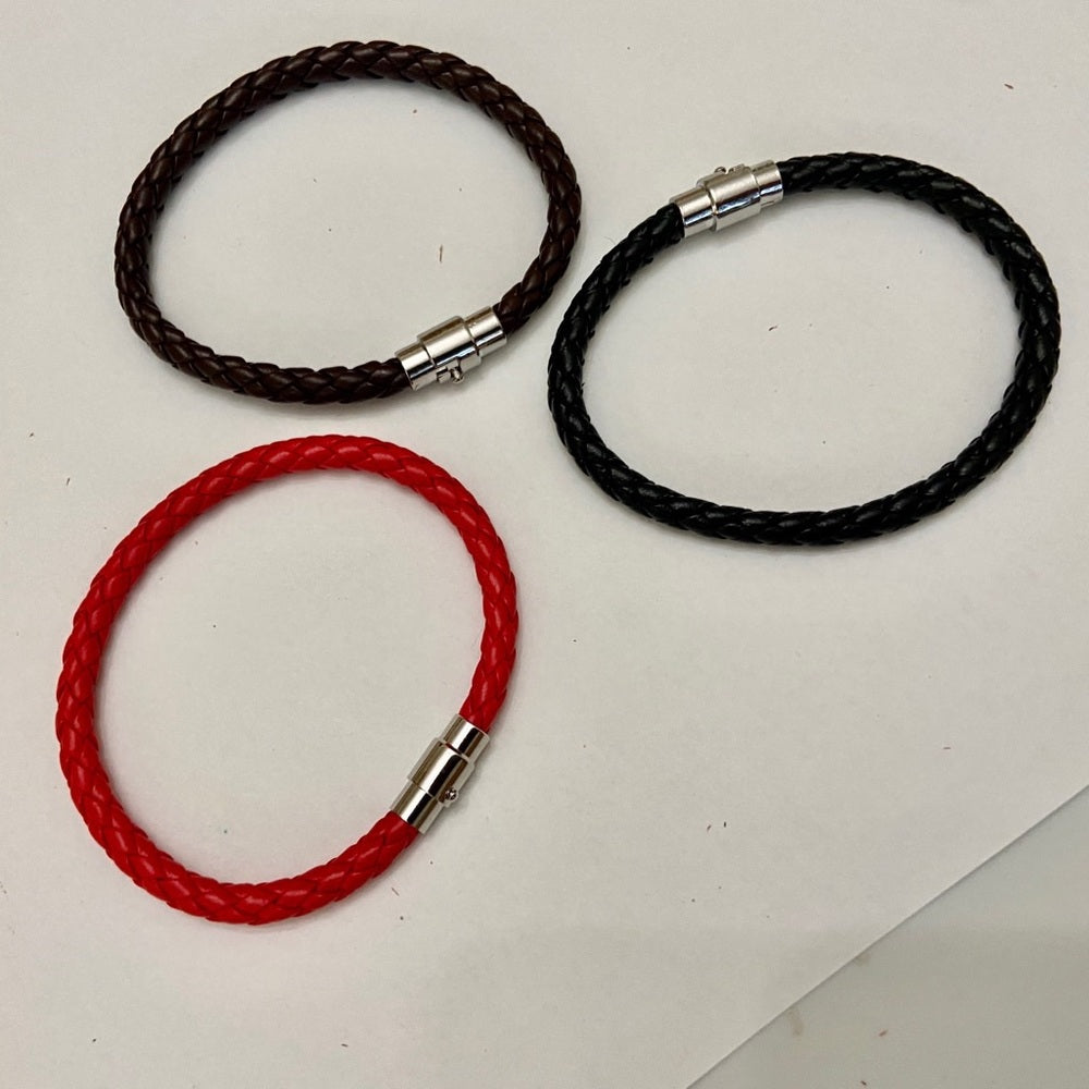 Brown Braided Leather Bracelet with Padlock Charm