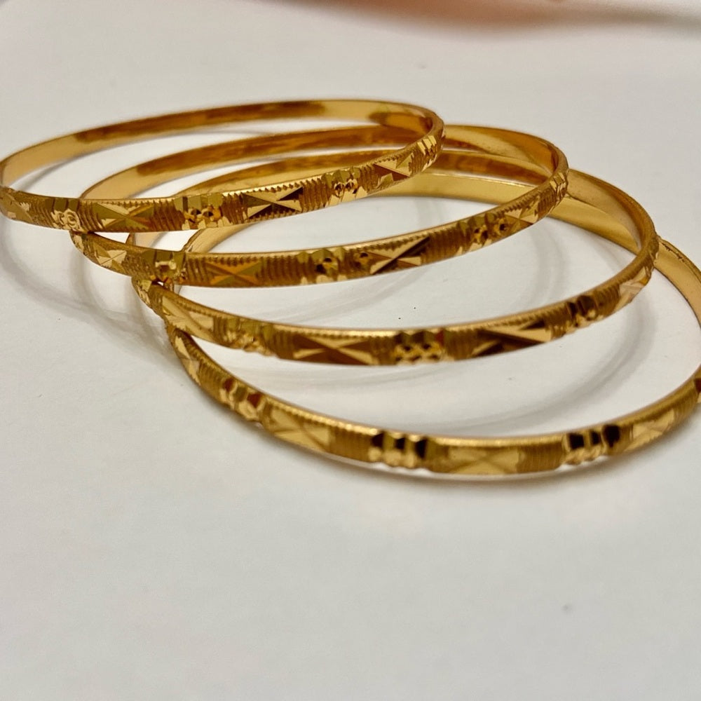 Elegant, 4pc Set Gold 1/5in W Etched 7in C Bangle Bracelet