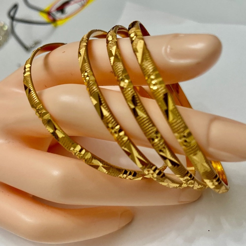 Elegant, 4pc Set Gold 1/5in W Etched 7in C Bangle Bracelet