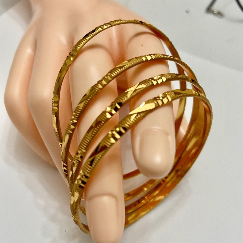 Elegant, 4pc Set Gold 1/5in W Etched 7in C Bangle Bracelet