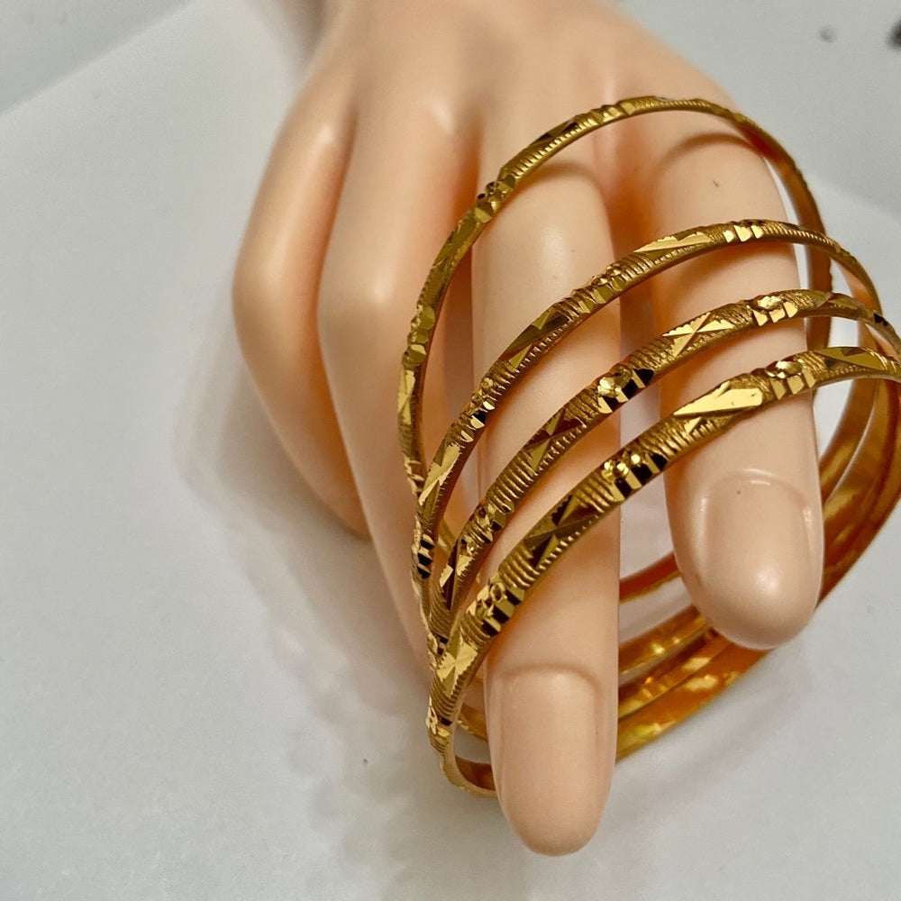 Elegant, 4pc Set Gold 1/5in W Etched 7in C Bangle Bracelet