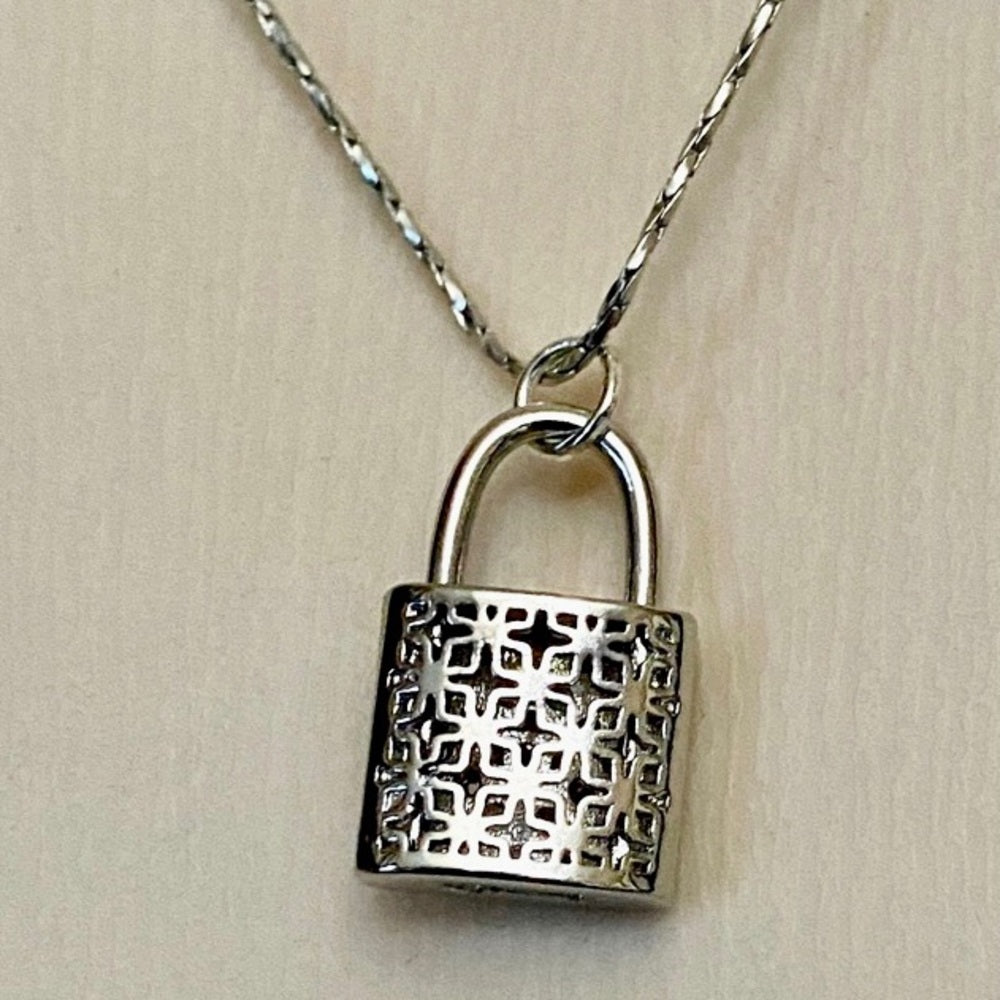Silver Tone Elegant Padlock Charm with 16in Chain Necklace