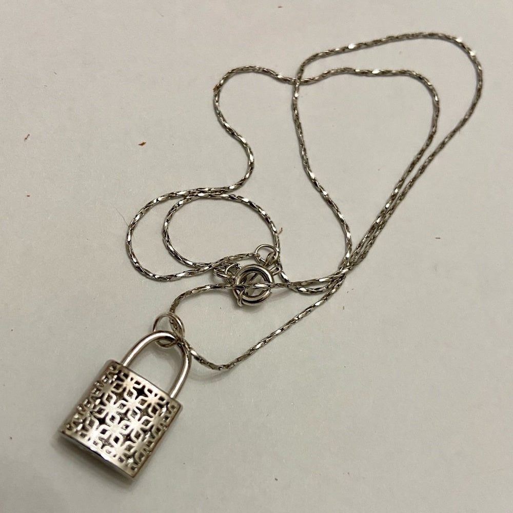 Silver Tone Elegant Padlock Charm with 16in Chain Necklace
