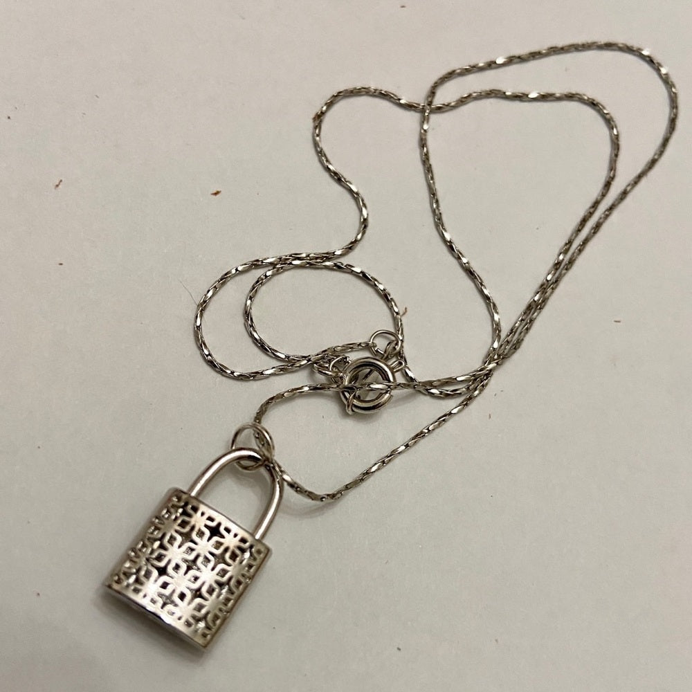 Silver Tone Elegant Padlock Charm with 16in Chain Necklace