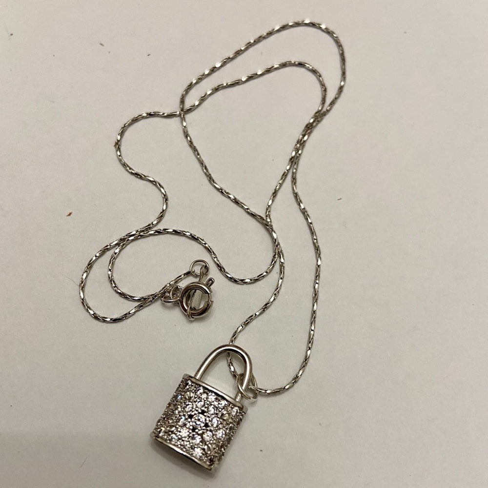 Silver Tone Elegant Padlock Charm with 16in Chain Necklace