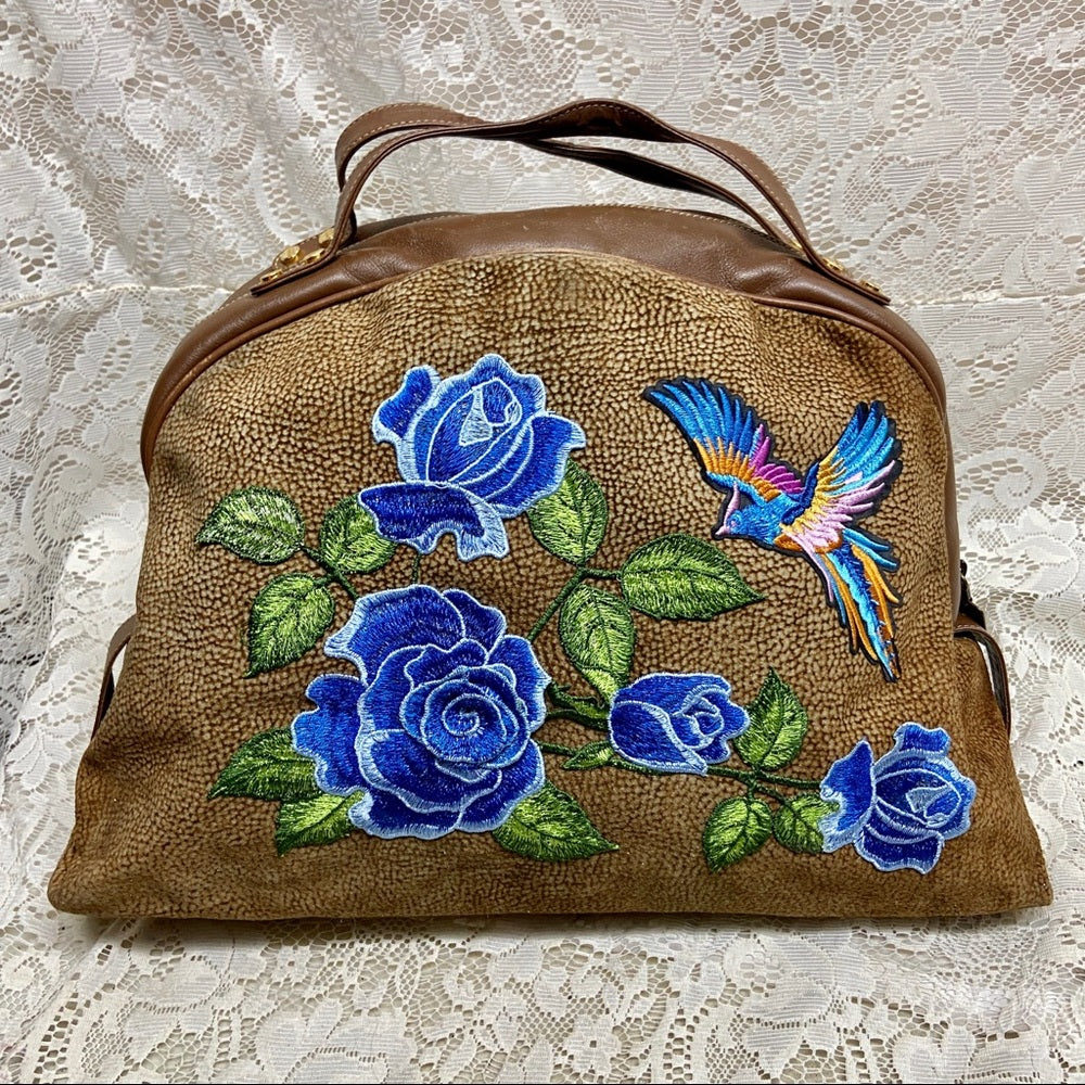 Borbonese Red Wall Quail Suede Leather Handbag